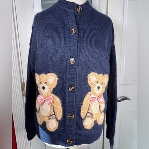 NWT Coco & Shay Teddy Bear Knit Cardigan Sweater Navy Blue Sizes XL, M